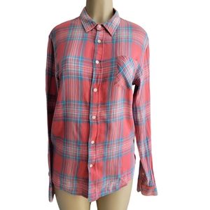 Mads Norgaard Pink Blue Plaid Cotton Shirt Large L